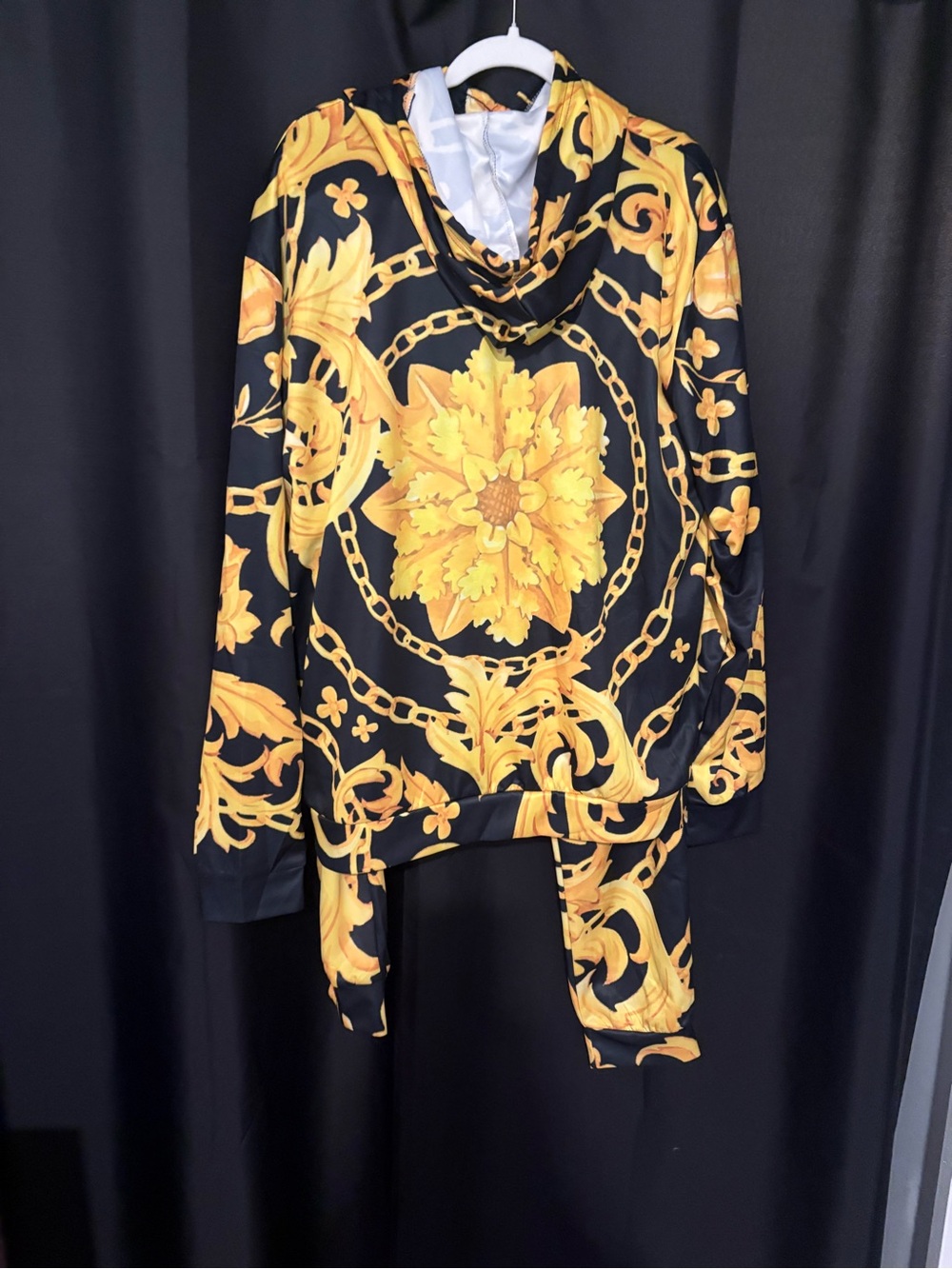 Black & Gold Baroque Print Hoodie with matching drawstring pants